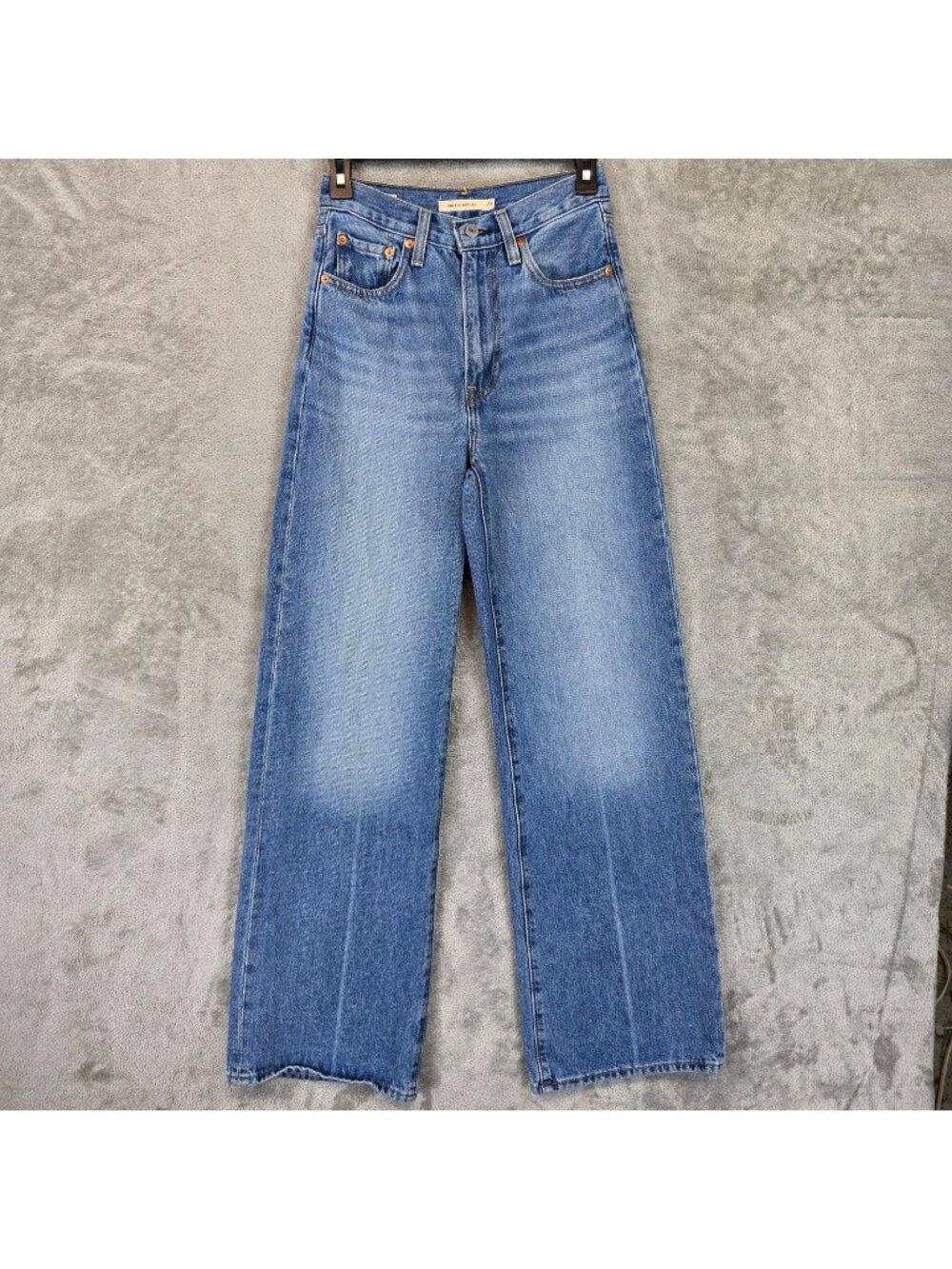 Levis Premium Ribcage Wide Leg Jeans Womens 24 Blue Med Wash High Rise Denim